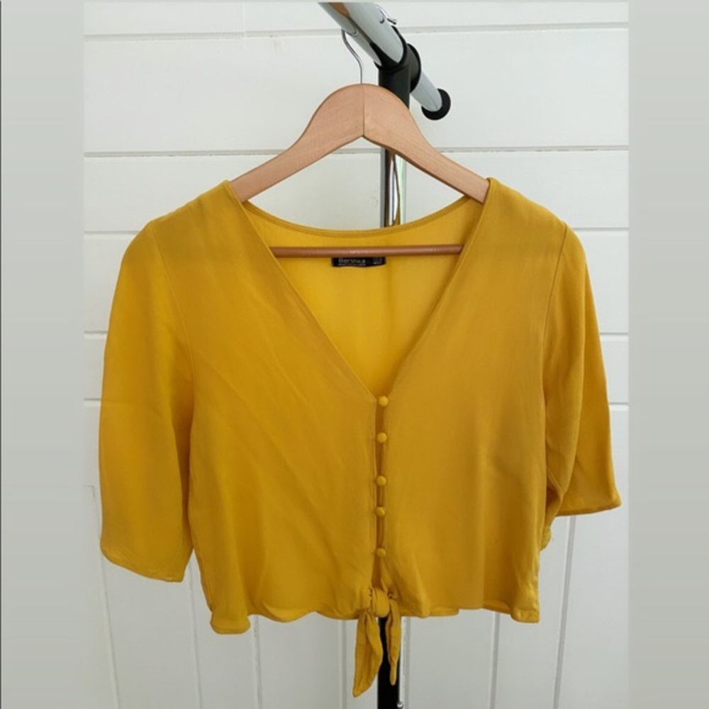 Bershka yellow flowy blouse